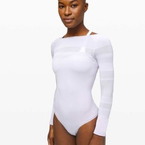 Lululemon Gleam and Glow Bodysuit Silver Lilac Sz 6
